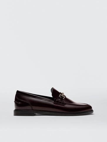 Burgundy leather loafers with saddle ...